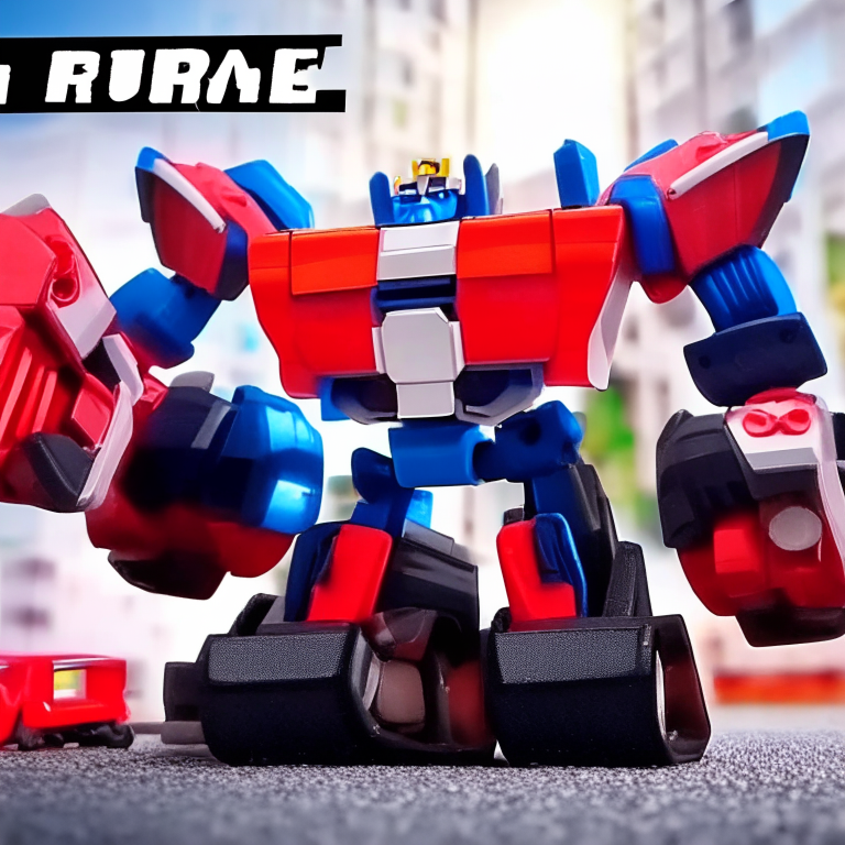 Robot transformer car toy with toys background and short title for YouTube video thumbnail. Name on top Robot Transformer Car