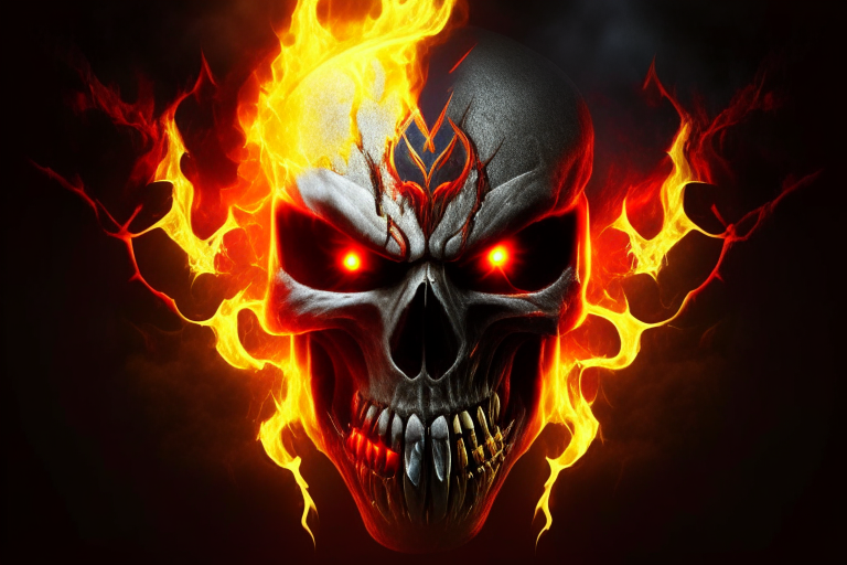 spartan skull, eyes fire, lightning, with red and yellow electric fire, vampire fangs with blood