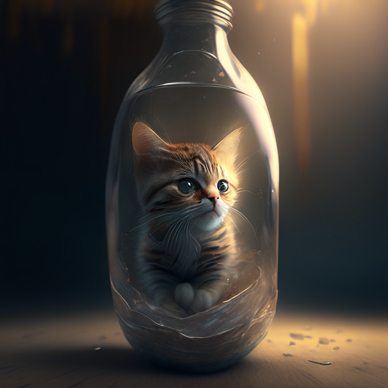 a cat inside a bottle, octane render