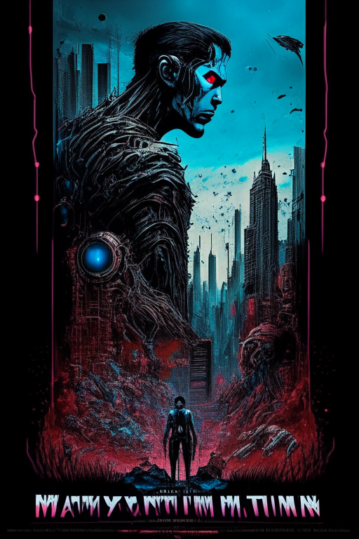 Generate a one of a kind artwork drawn in Todd McFarlane's artwork style for a movie poster of a future human civilization in an alternate universe. 