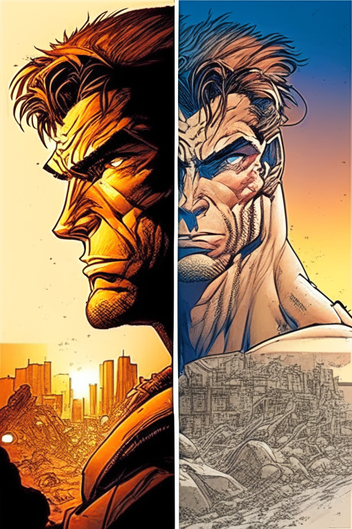 Generate a one of a kind artwork drawn in Andy Kubert's artwork style as realistic as possible of a future human civilization 50 years from 2023.