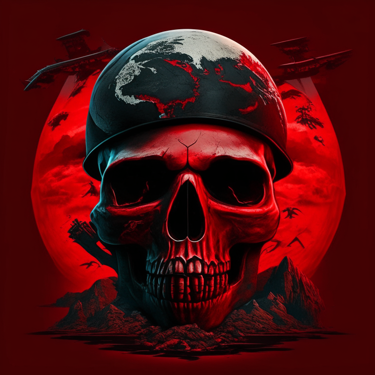 A black and red Skull with Adventure  Earth. Full hd quality