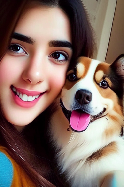 Selfie queen girl with his cute dogy