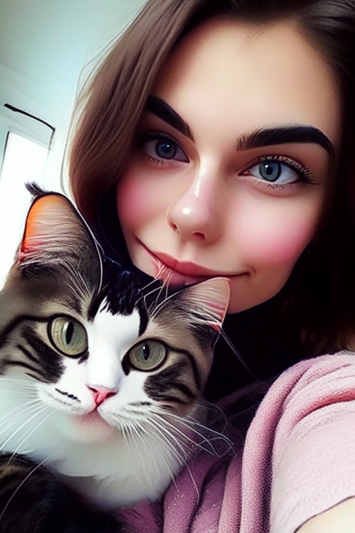 Selfie queen pretty  girl with his cute cat