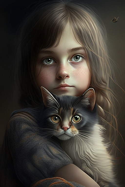  girl with his cute cat 