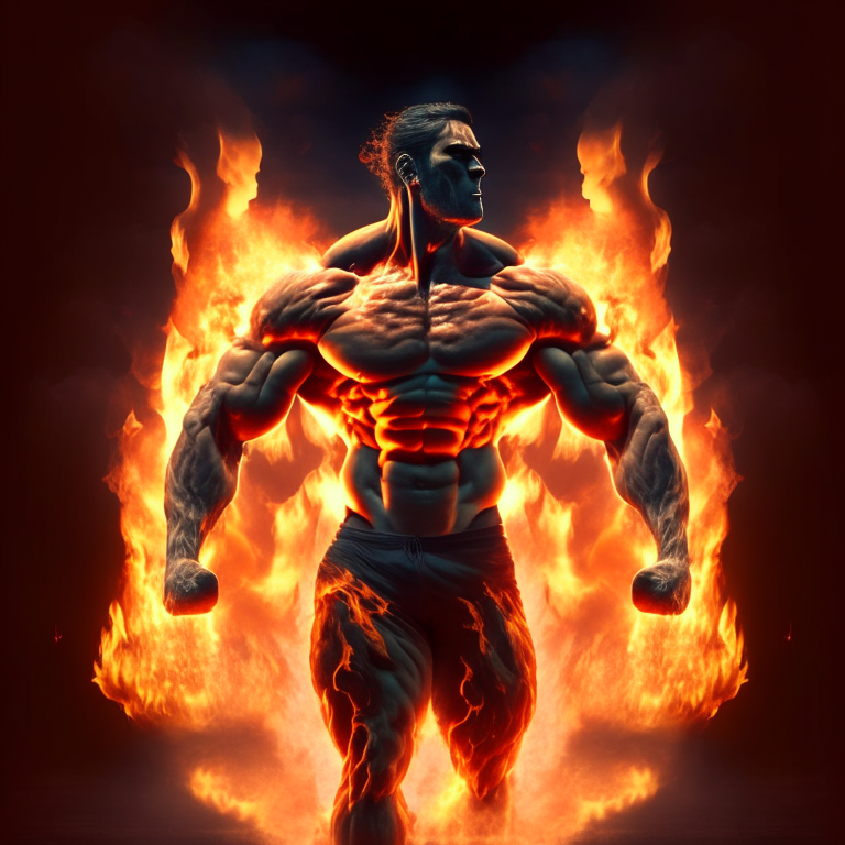  A athelets physique person around huge flames 