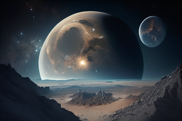La vista de la Tierra desde la Luna con planetas en el cielo, estilo fantástico