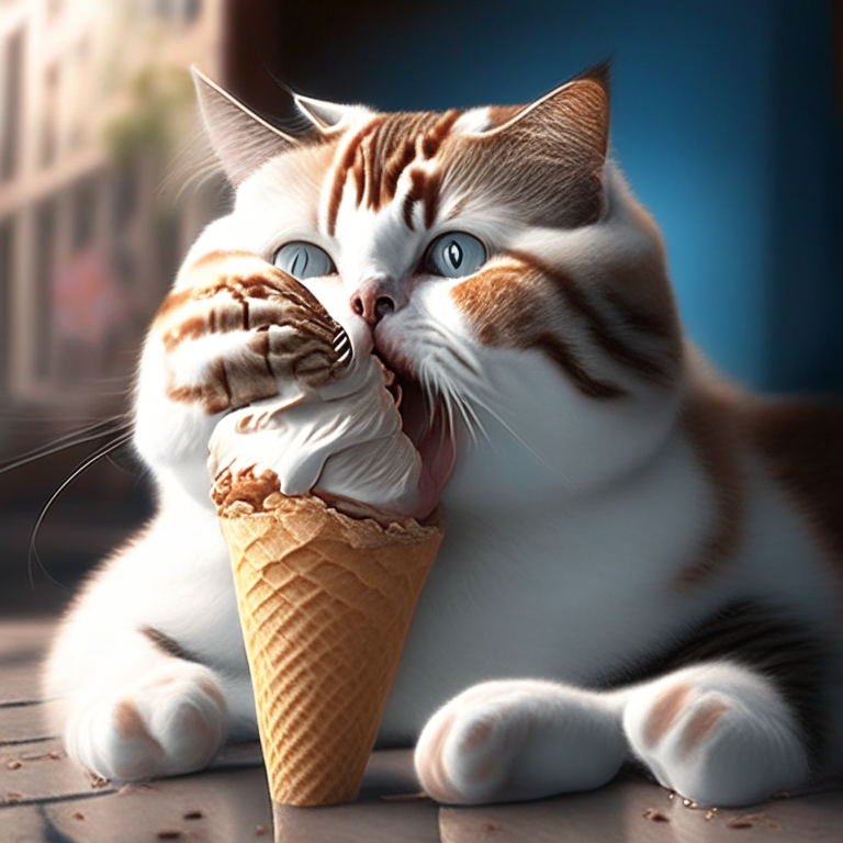 a beautiful cat eating ice cream in high definition