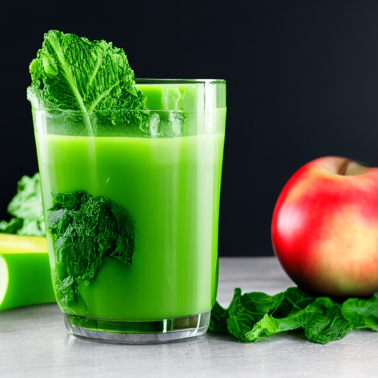 a picture of an Energizing Green Power Juice with kale, spinach, and apple