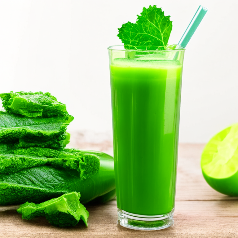 a picture of an Energizing Green Power Juice with kale, spinach, and cucumber