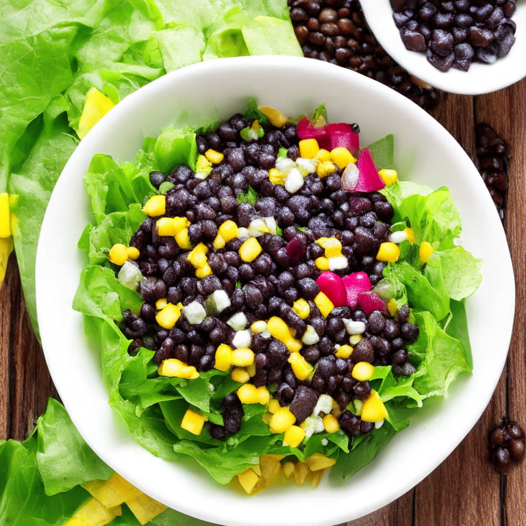 a picture of a Black Bean and Corn Fiesta Salad with black beans, corn, and mixed greens