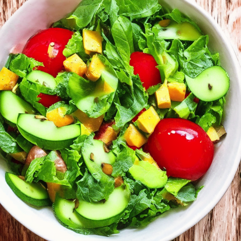 a picture of an Avocado and Tomato Summer Salad with avocado, tomato, and mixed greens