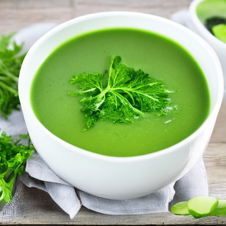 a picture of an Alkaline Detox Green Soup with mixed greens and herbs