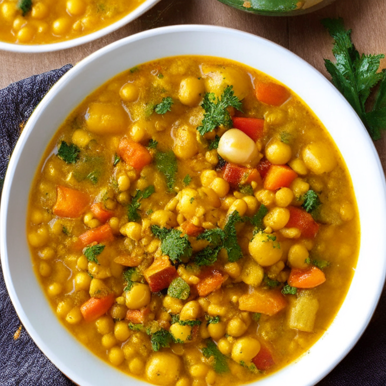 a picture of a Spiced Chickpea Stew with Turmeric with chickpeas, turmeric, and mixed vegetables