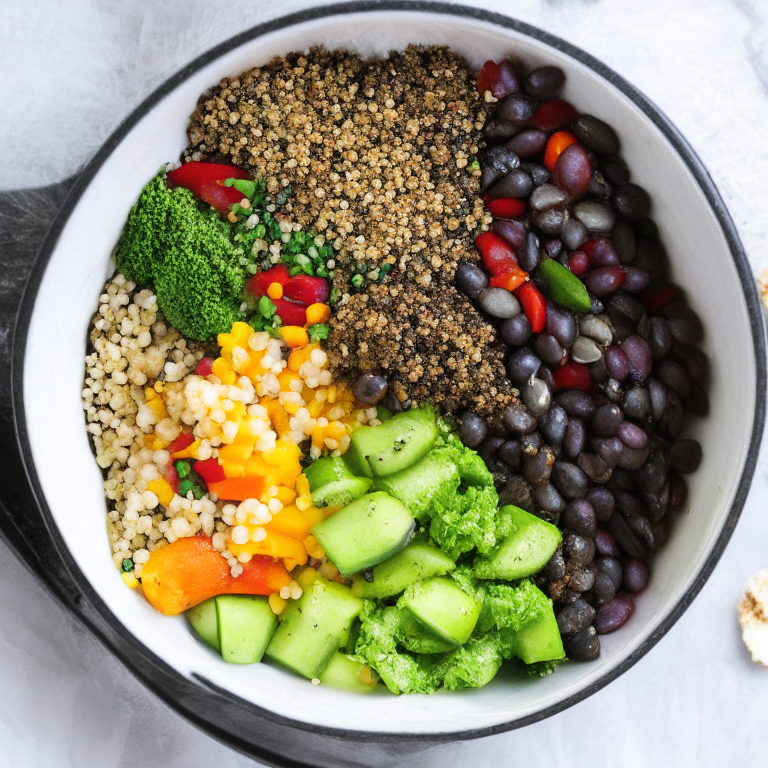 a picture of a Quinoa and Black Bean Power Bowl with quinoa, black beans, and mixed vegetables