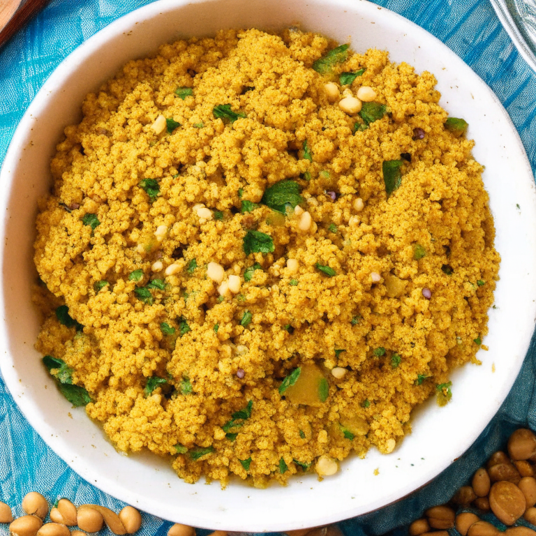 a picture of a Spiced Millet Pilaf with Chickpeas with millet, chickpeas, and mixed spices