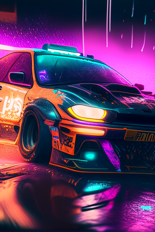 ((TUNED RALLY car)), bright, sports car, vehicle focus, road, ((need for speed)),((NFS)), moving, wet, (((NIGHT))),neon lights,drift, ZAZ965 , masterpiece,best quality,official art,extremely detailed CG unity 8k wallpaper,illustration, <lora:ZAZ965:.8>