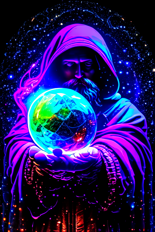 hooded bearded man holding a planet in his hand, cosmic star dust, galactic, uhd, hdr, 8k, maximalist