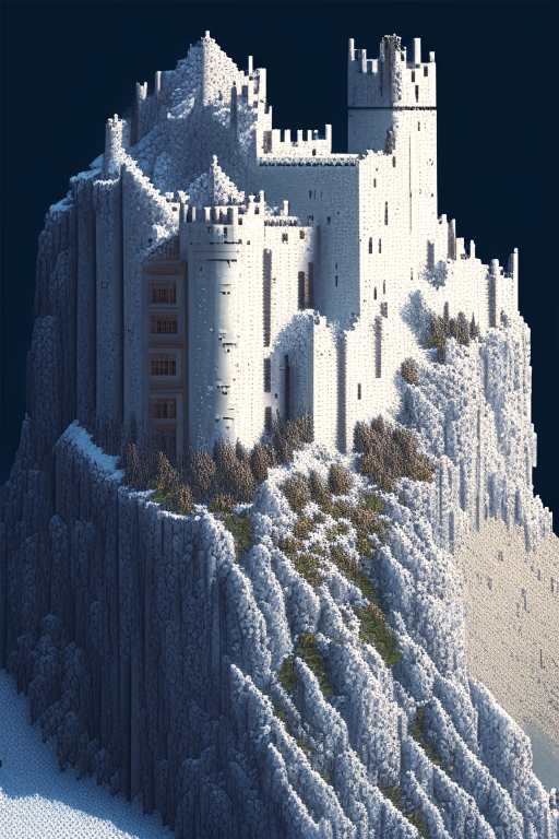 A white stone castle high up in the mountains, pixel art, (intricate details:1.12), hdr, (intricate details, hyperdetailed:1.15), (natural skin texture, hyperrealism, soft light, sharp:1.2)