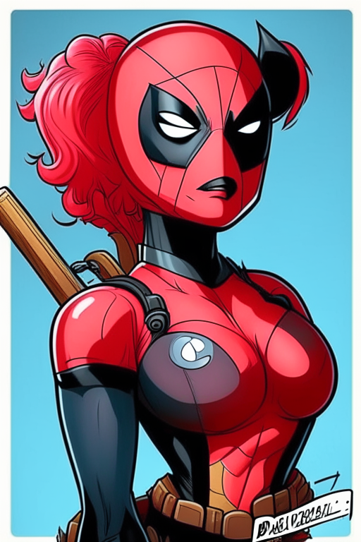 photo of deadpool femme cartoon, photo of deadpool femme cartoon in the style of matt groening