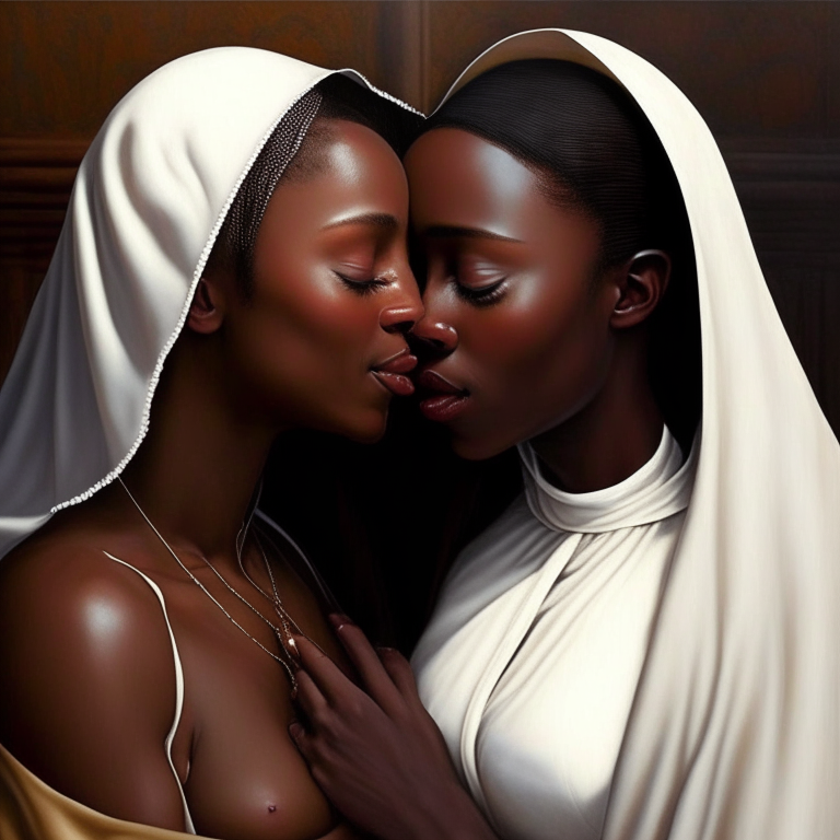 beutiful georgeous teen brown skin nun feeling pleasure and extasis showing her perfect chest kissing to another caucasic georgeous nun Hard details