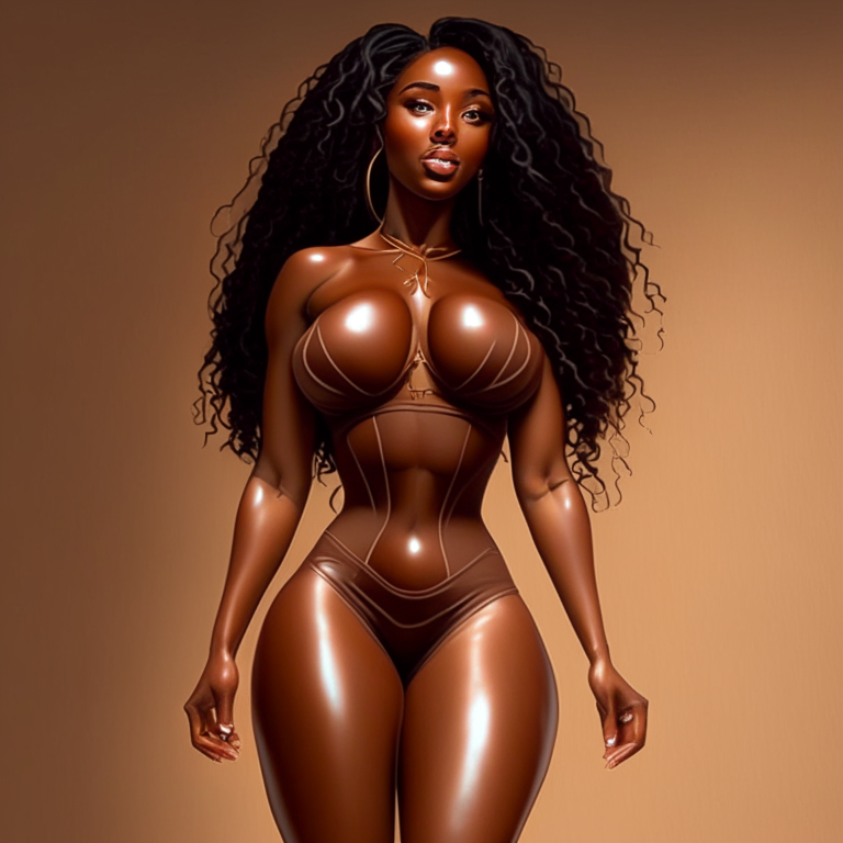 A beautiful georgeous brown skin goddess with perfect body, showin her body under a tight dress with her legs open. Hard detail 