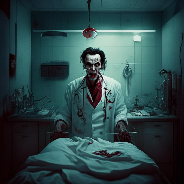 A doctor in surgery room, turned into vampire