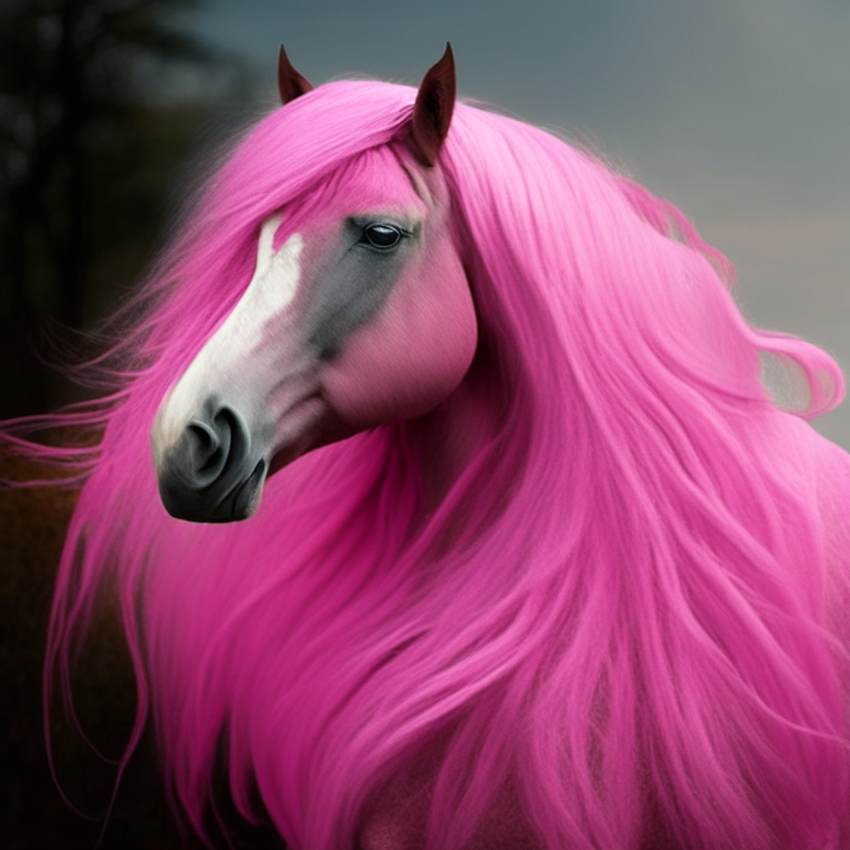 Beautiful pink horse with long hair 