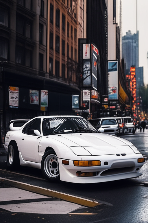 A white Mazada RX7 in NEW york city