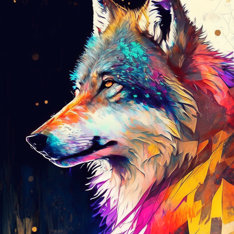 “wolf, colorful” Full prompt: wolf, colorful : 2.0 | watermarks, words, text-1.0Seed: 229921801Dynamism: 20Smoothness: 100Exploration: 37512x512LoopPublic