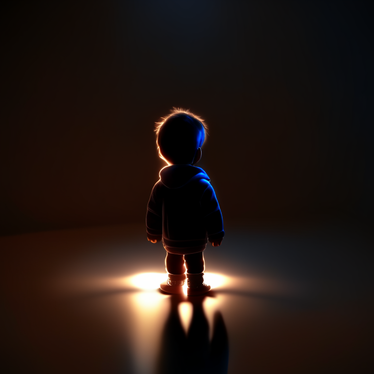 Lonely little boy in the dark View detail Tumblr, 54k UHD image, mirrored, isometric view from top to bottom left"
