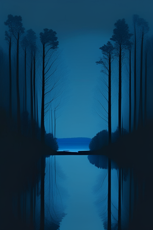 Minimal forest with blue hour and s river