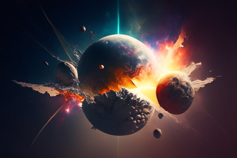 a collision between three planets