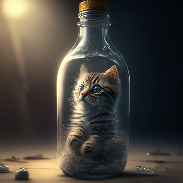 a cat inside a bottle, octane render