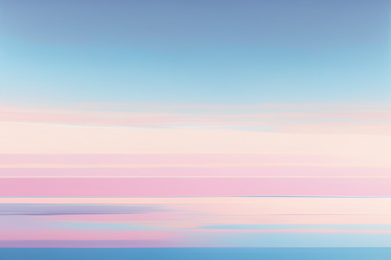 A serene landscape that exudes a sense of calm and tranquility. A horizon line separates the sky and the earth. The sky is filled with a soft gradient of pastel colors, using shades of blue, pink, and orange.
