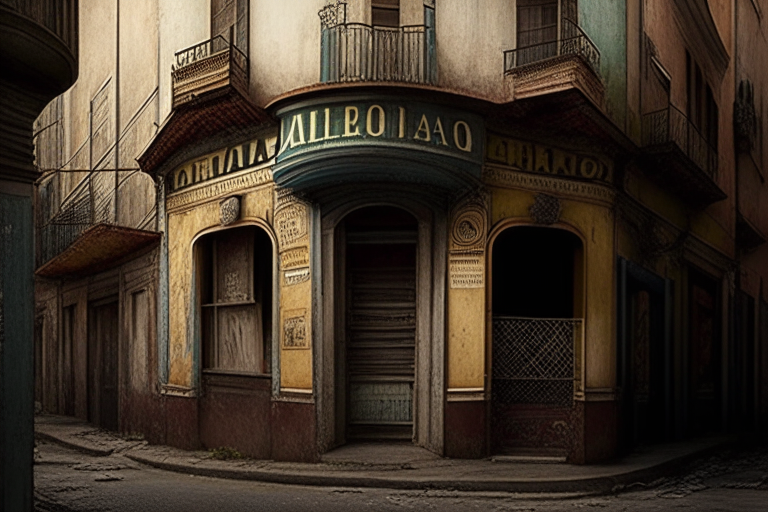 El señor se acerca a una esquina y dobla a la derecha. Los edificios altos y antiguos lo rodean.