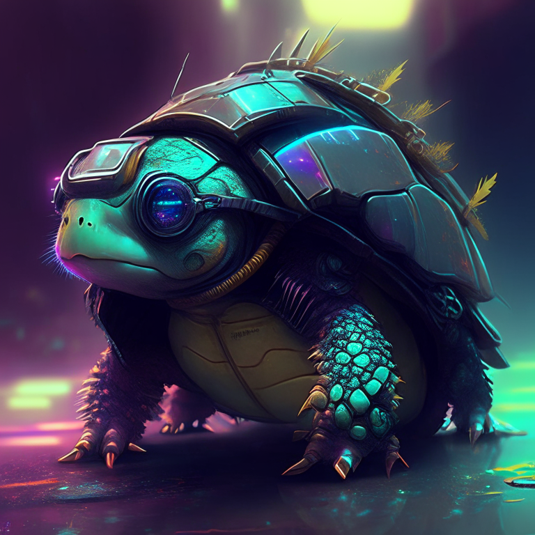 Cute cyberpunk futurist turtle