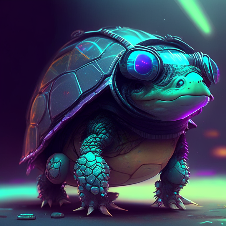 Cute futurist cyberpunk turtle