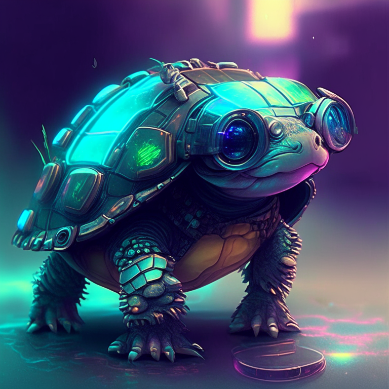 Cute futurist cyberpunk turtle