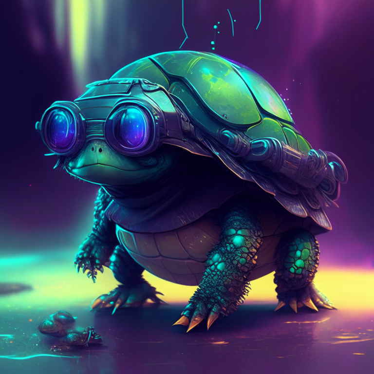 Cute futurist cyberpunk turtle