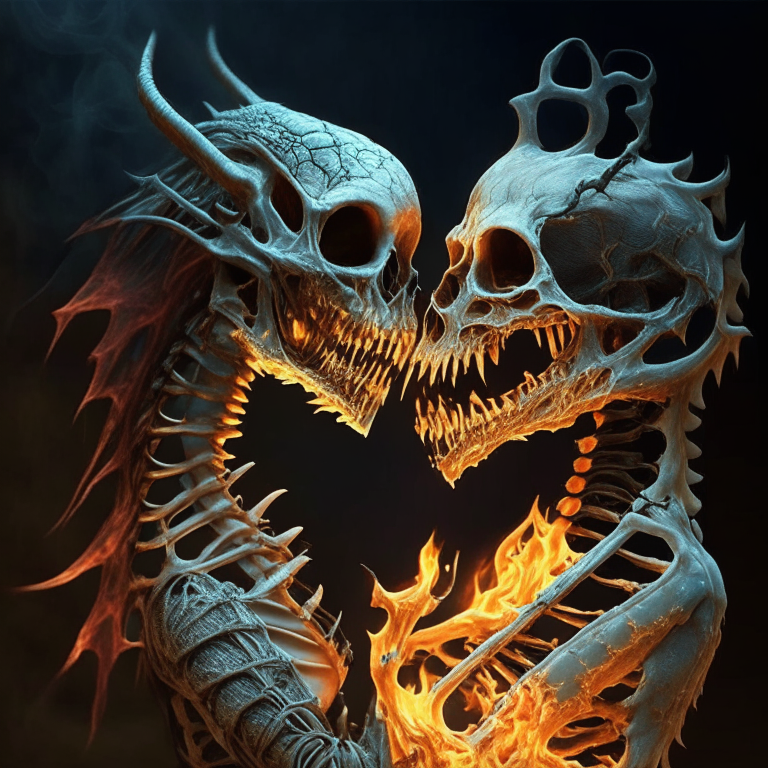 Skeleton kiss dragon flamme 