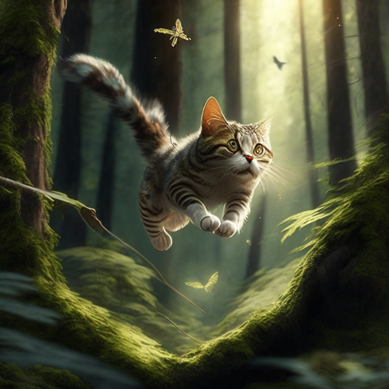 Flaying cat in the forrest, hd resolution