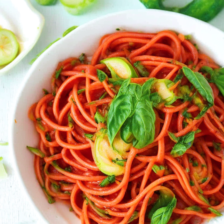 Zucchini Noodles with Fresh Tomato Sauce made with zucchini noodles