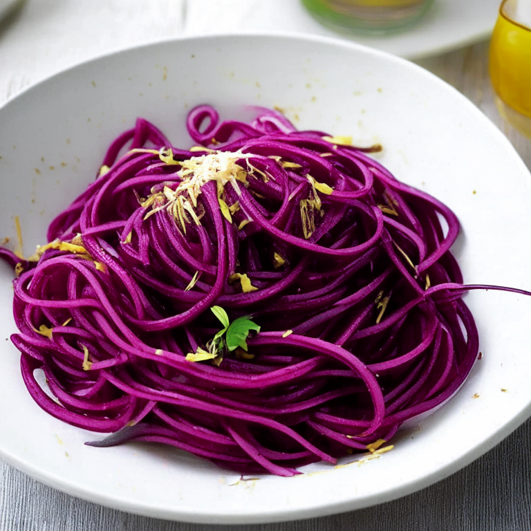 Beetroot Linguine with Garlic and Olive Oil