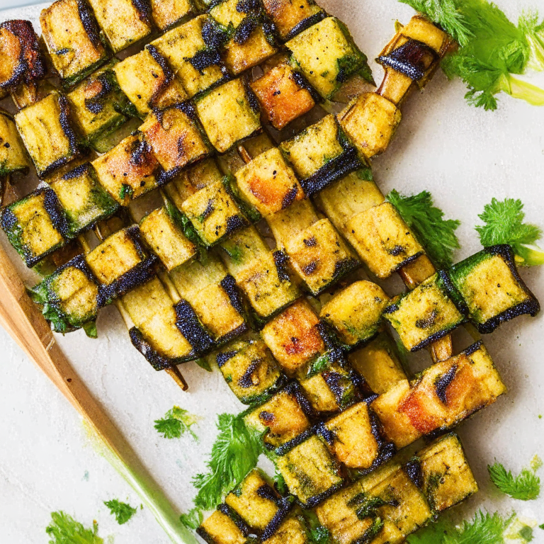 Grilled Tempeh Skewers with Alkaline Chimichurri Sauce