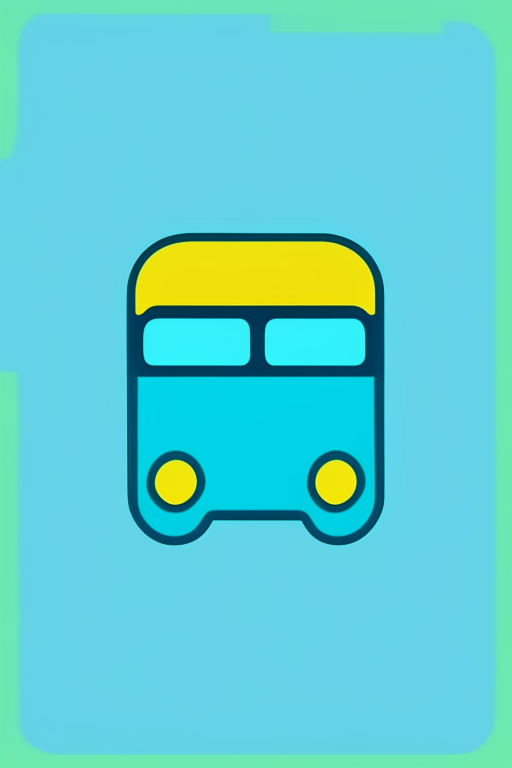   mint and blue colors, bold outline picture, dark yellow shadow, vector emoji, simplistic website icon, Perfect Cute Website icon, simplified 3 color vector Icon of a bus