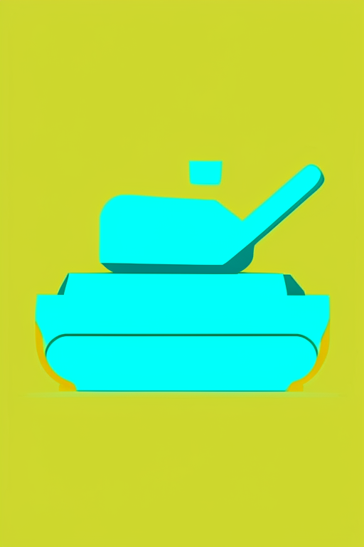   mint and blue colors, bold outline picture, dark yellow shadow, vector emoji, simplistic website icon, Perfect Cute Website icon, simplified 3 color vector Icon of a tank