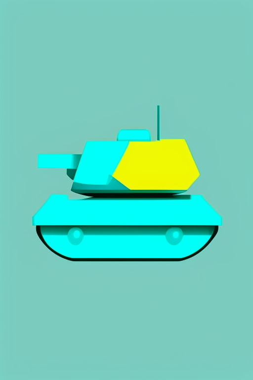   mint and blue colors, bold outline picture, dark yellow shadow, vector emoji simplistic website icon, Perfect Cute Website icon, simplified 3 color vector low poly Icon of a tank
