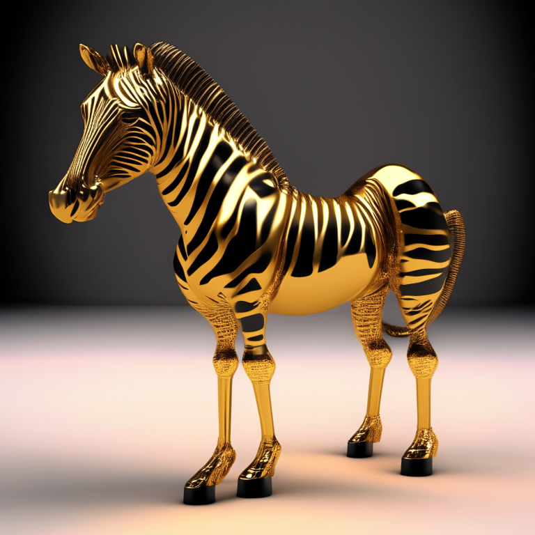 3D render of a golden metallic zebra