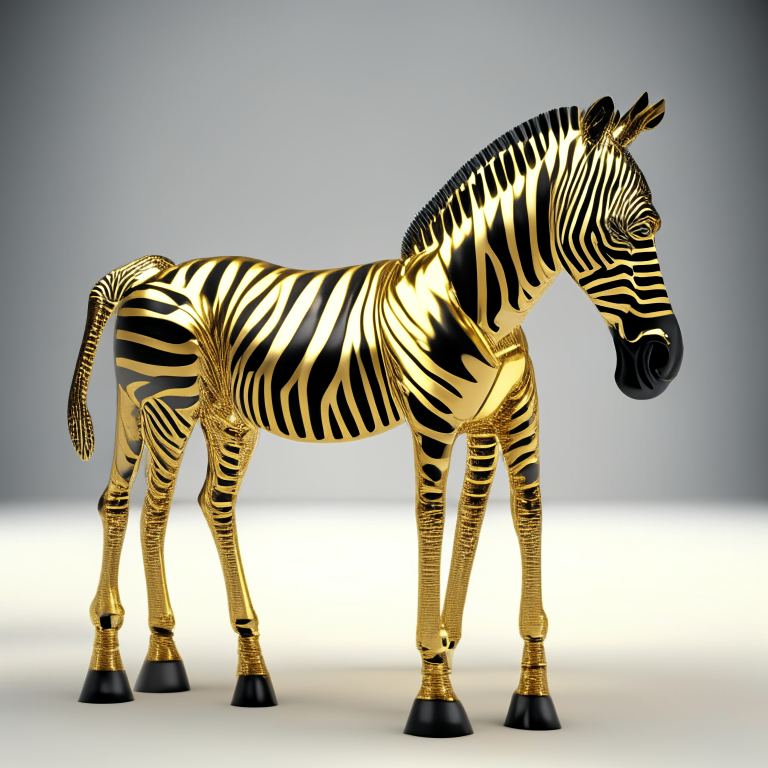 3D render of a golden metallic zebra